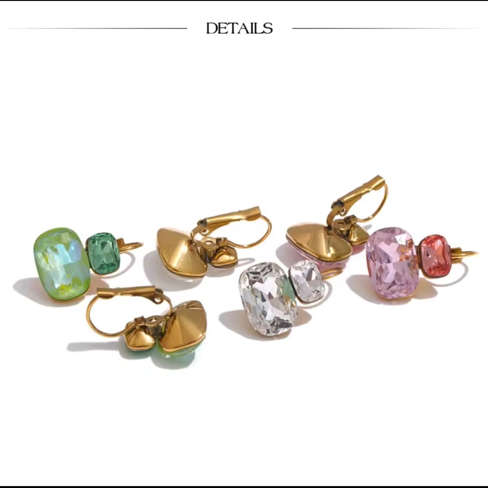 Pink Crystal Drop Earrings – Gold-Plated Stainless Steel - Picture 5 of 10